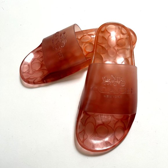 NWOB COACH Ulyssa Transparent Slide Tangerine Ombre Flats Rubber Pool - Picture 2 of 8